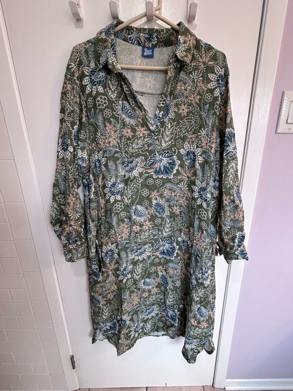 Green floral pattern, cotton dress long by Rip Skirt Hawaii Canada